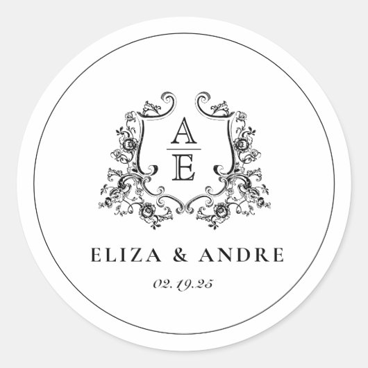 Schwarz-Weiß-Monogramm-Hochzeitsticker Runder Aufkleber (Vorderseite)