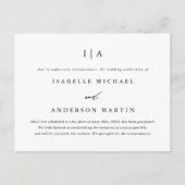 Schwarz-Weiß-Monogramm-Hochzeitsverzögerung Ankündigungspostkarte (Vorderseite)