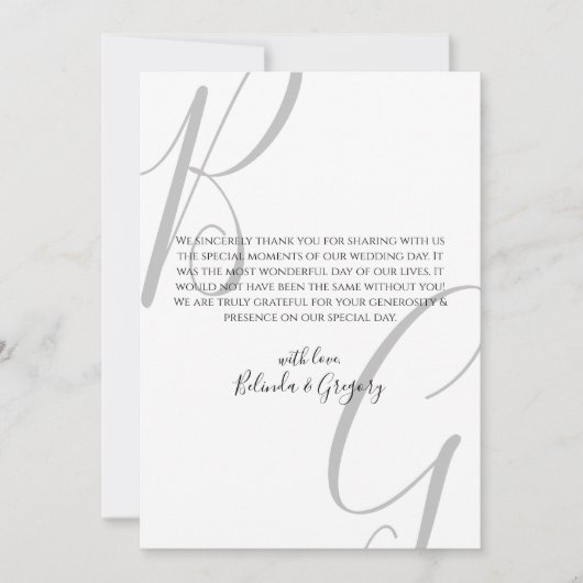Schwarz-Weiß-Monogramm-Initialen Hochzeit Dankeskarte (Vorderseite)