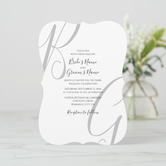 Schwarz-Weiß-Monogramm-Initialen Hochzeit Einladung (Stehend Vorderseite)