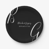 Schwarz-Weiß-Monogramm-Initialen Hochzeit Pappteller (Vorderseite)