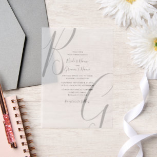 Schwarz-Weiß-Monogramm-Initialen Hochzeit Pergament Einladungen