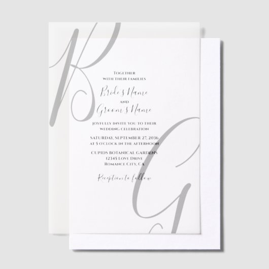 Schwarz-Weiß-Monogramm-Initialen Hochzeit Pergament Einladungen (Versetzt)