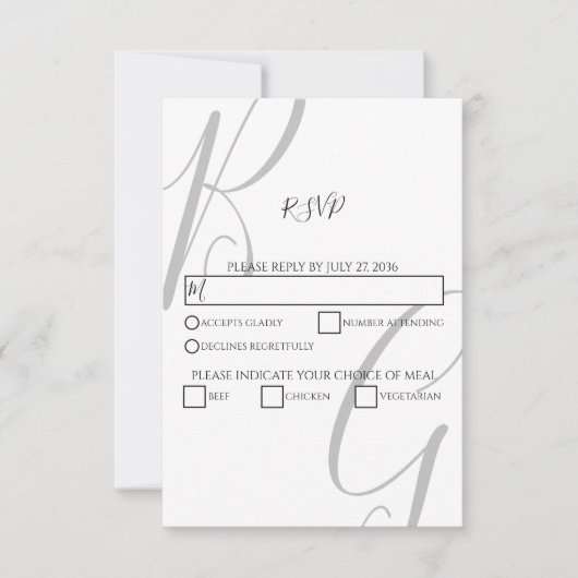 Schwarz-Weiß-Monogramm-Initialen Hochzeit RSVP Karte (Vorderseite)