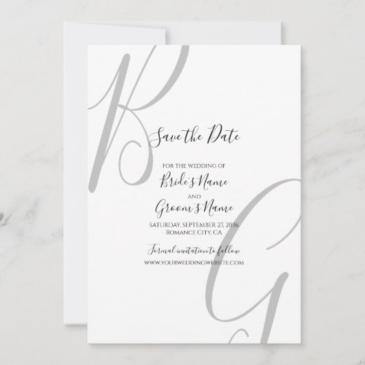 Schwarz-Weiß-Monogramm-Initialen Hochzeit Save The Date (Vorderseite)