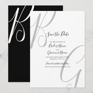 Schwarz-Weiß-Monogramm-Initialen Hochzeit Save The Date