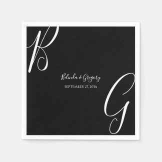 Schwarz-Weiß-Monogramm-Initialen Hochzeit Serviette