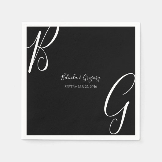 Schwarz-Weiß-Monogramm-Initialen Hochzeit Serviette (Vorderseite)