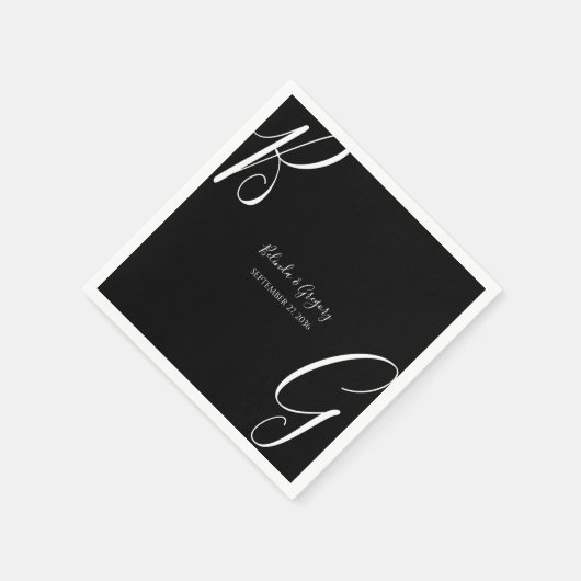Schwarz-Weiß-Monogramm-Initialen Hochzeit Serviette (Ecke)