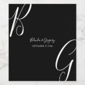 Schwarz-Weiß-Monogramm-Initialen Hochzeit Weinetikett (Einzelnes Label)