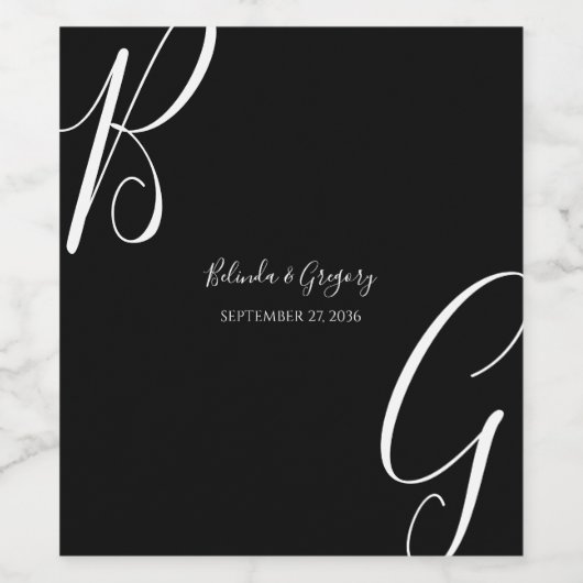 Schwarz-Weiß-Monogramm-Initialen Hochzeit Weinetikett (Einzelnes Label)