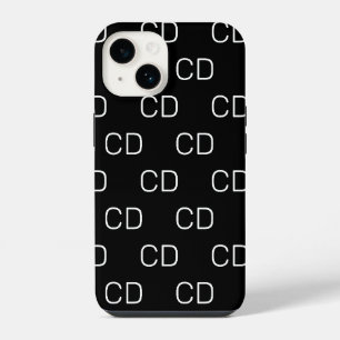 Schwarz-weiß-Monogramm-Initialen-Muster iPhone 14 Hülle