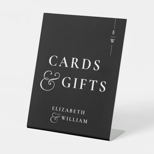 Schwarz-Weiß-Monogramm-Karten und -Geschenke Sockelschild (Vorderseite)