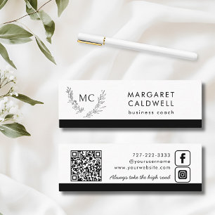 Schwarz-Weiß-Monogramm-Kräne Mini Visitenkarte