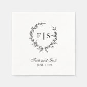 Schwarz-Weiß-Monogramm-Kranz Einweg-Napkins Serviette (Vorderseite)