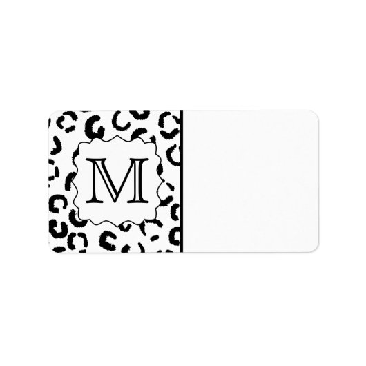 Schwarz-Weiß-Monogramm Leopard Print. Adressaufkleber (Vorne)