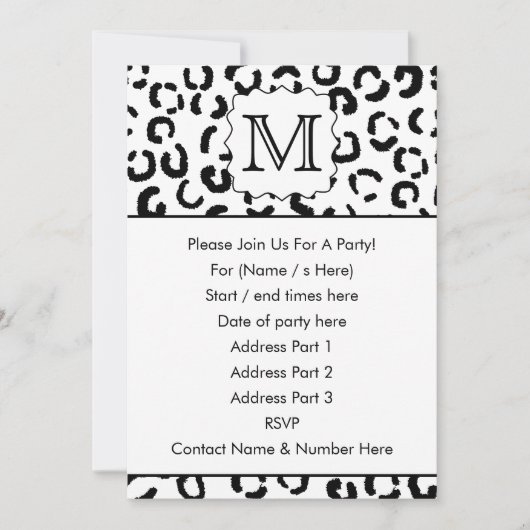 Schwarz-Weiß-Monogramm Leopard Print. Einladung (Vorderseite)