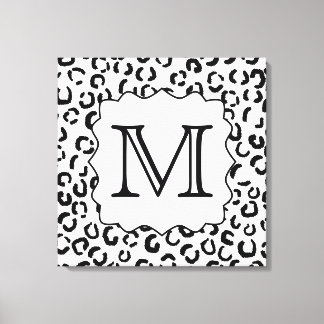 Schwarz-Weiß-Monogramm Leopard Print. Leinwanddruck
