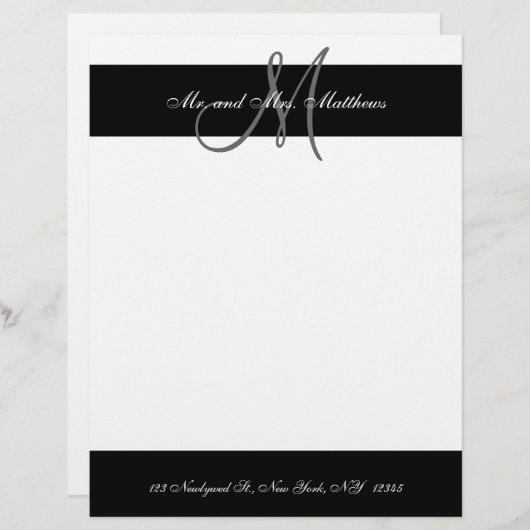 Schwarz-Weiß-Monogramm-Letterhead für Neugeborene Briefkopf (Vorne/Hinten)