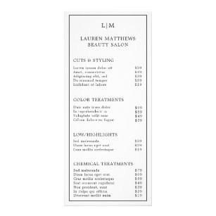 Schwarz-Weiß-Monogramm-Liste mit einfachen Salons Werbekarte