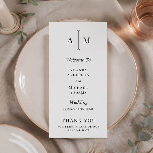 Schwarz-Weiß-Monogramm Minimale Hochzeitsprogramm 