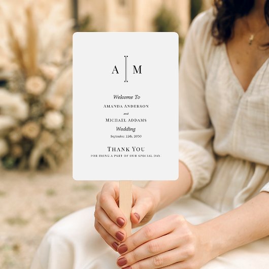 Schwarz-Weiß-Monogramm Minimale Hochzeitsprogramm  Fächer