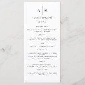 Schwarz-Weiß-Monogramm Minimale Hochzeitsprogramm  Menükarte (Vorderseite)