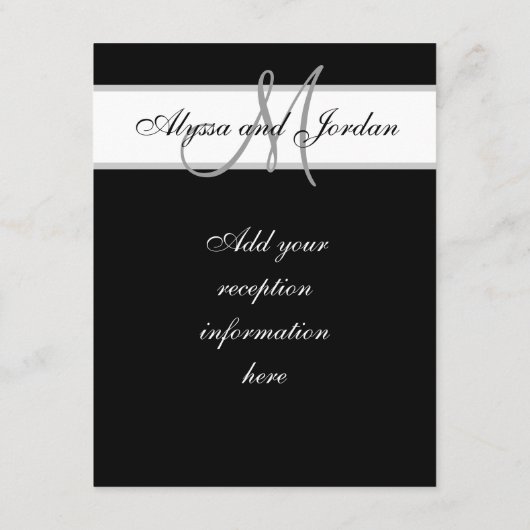 Schwarz-Weiß-Monogramm-Namen Hochzeitsempfang Begleitkarte (Rückseite)