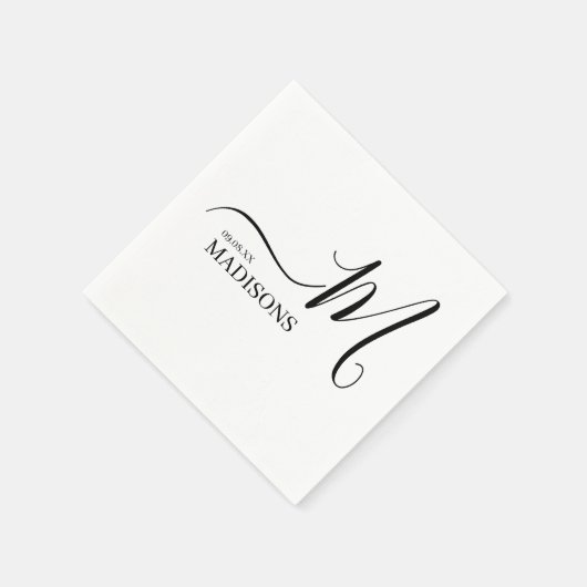 Schwarz-Weiß-Monogramm-Nickerchen und Name Serviette (Ecke)