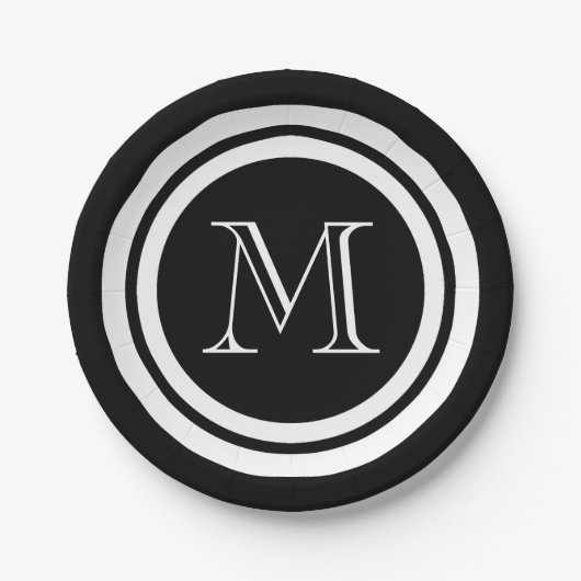 Schwarz-Weiß-Monogramm Pappteller (Vorderseite)