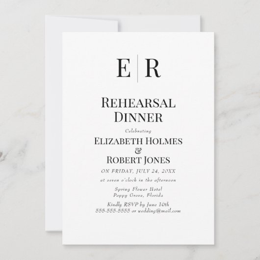 Schwarz-Weiß-Monogramm-Probe Einladung (Vorderseite)