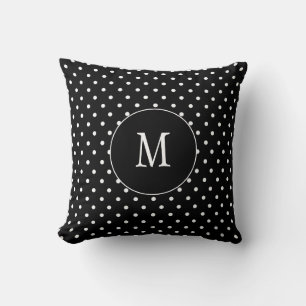 Schwarz-Weiß-Monogramm-Punkte Kissen