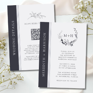 Schwarz-Weiß-Monogramm-QR-Code-Hochzeit Einladung