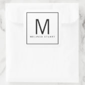 Schwarz-Weiß-Monogramm Quadratischer Aufkleber (Tasche)