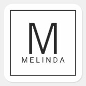 Schwarz-Weiß-Monogramm Quadratischer Aufkleber (Vorderseite)