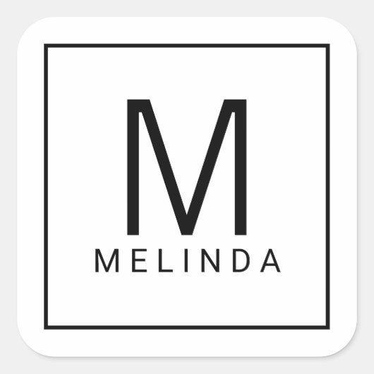 Schwarz-Weiß-Monogramm Quadratischer Aufkleber (Vorderseite)