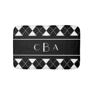 Schwarz-Weiß-Monogramm-Raute Badematte