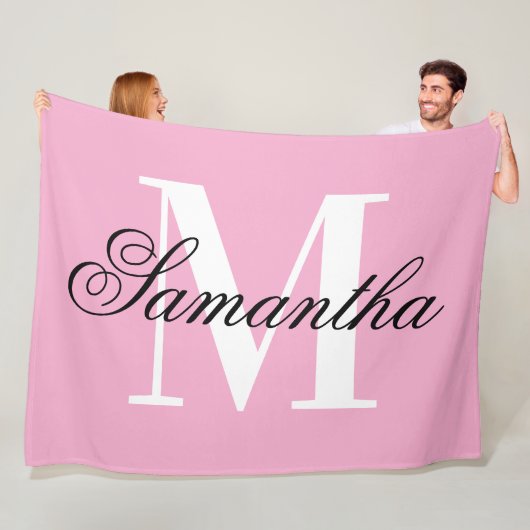 Schwarz-Weiß-Monogramm-Rosa Fleecedecke (Beispiel)