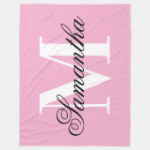 Schwarz-Weiß-Monogramm-Rosa Fleecedecke (Vorderseite)