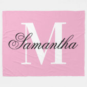 Schwarz-Weiß-Monogramm-Rosa Fleecedecke (Vorderseite (Horizontal))