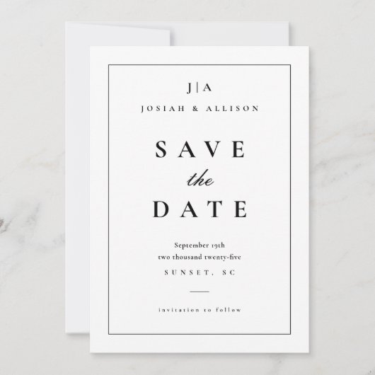 Schwarz-Weiß-Monogramm Save The Date (Vorderseite)