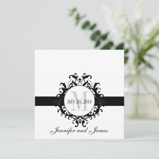 Schwarz-Weiß-Monogramm-Save the Date Hochzeit Save The Date (Stehend Vorderseite)
