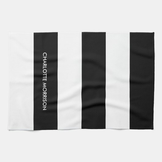 Schwarz-Weiß-Monogramm-Streifen Geschirrtuch (Horizontal)