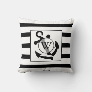 Schwarz-Weiß-Monogramm-Streifen Kissen