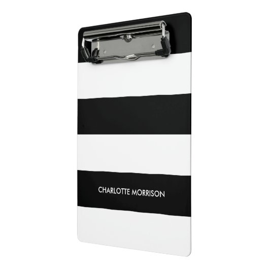 Schwarz-Weiß-Monogramm-Streifen Mini Klemmbrett (Gewinkelt2)