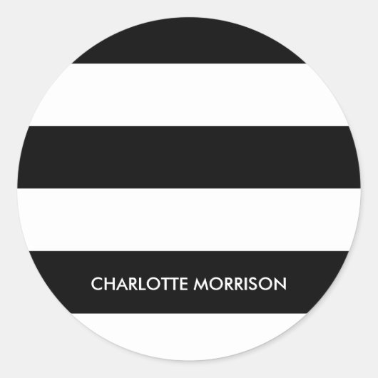 Schwarz-Weiß-Monogramm-Streifen Runder Aufkleber (Vorderseite)
