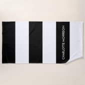 Schwarz-Weiß-Monogramm-Streifen Strandtuch (Vorderseite)