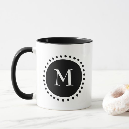 Schwarz-Weiß-Monogramm Tasse (Mit Donut)