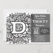 Schwarz-Weiß-Monogramm-Tattoo-Blume Geburtstag Einladung (Vorderseite)