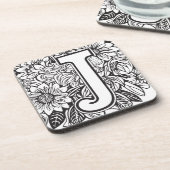 Schwarz-Weiß-Monogramm-Tinte im Tattoo-Style, Blum Getränkeuntersetzer (Linke Seite)